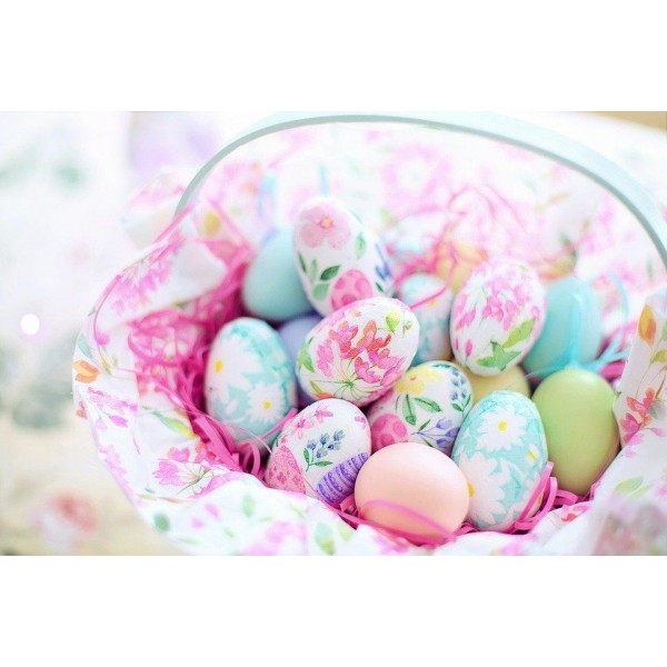 Basket with Colourful Easter Eggs