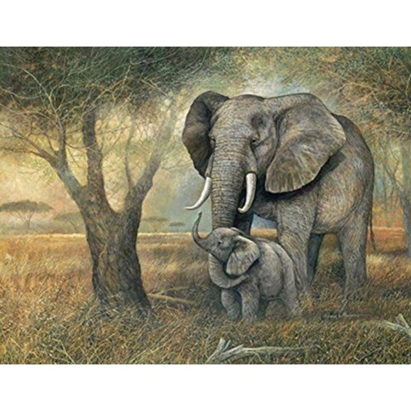 Elephant and Little by the Tree