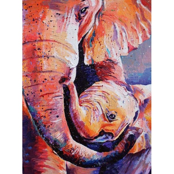 Mummy Elephant with Little Colourful